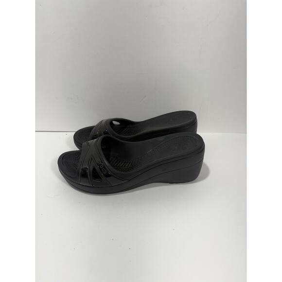 Crocs Women's Wedge Size: 10 Slip‎ On Sandals Mules Black Comfort - Picture 1 of 9